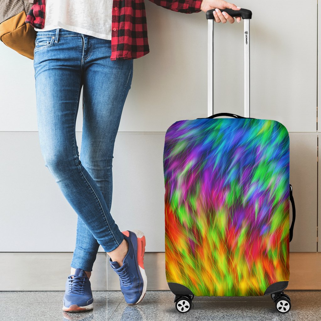 Rainbow Fur Design Print Luggage Cover Protector