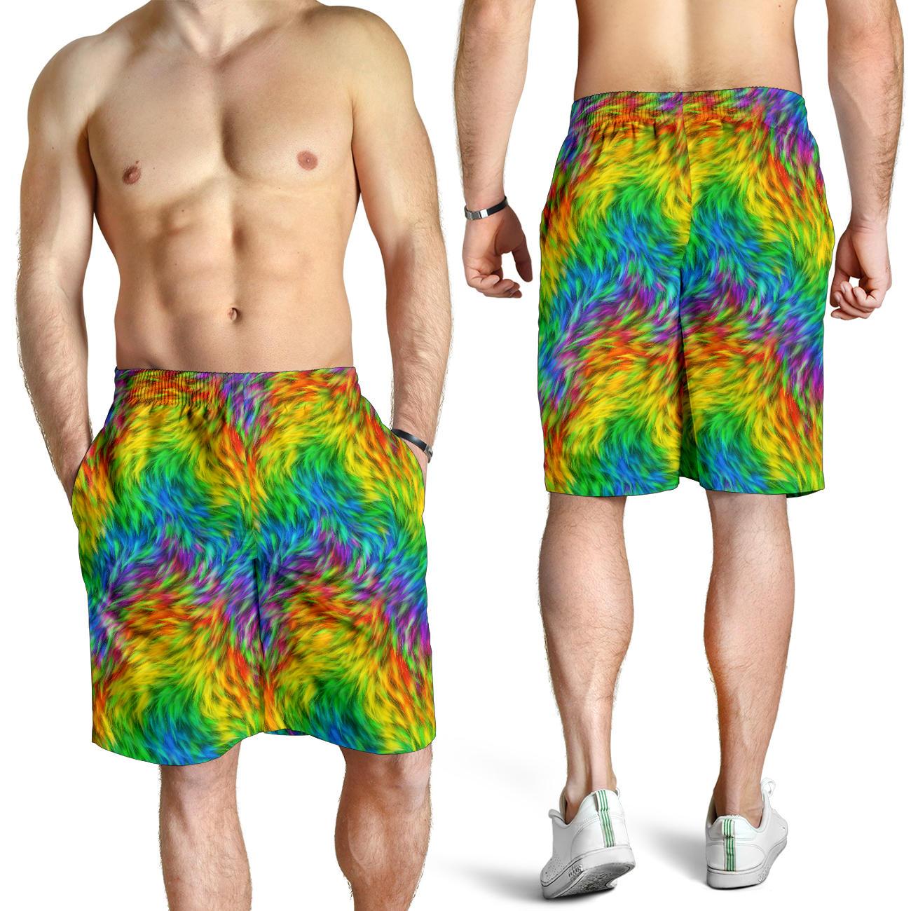 Rainbow Fur Design Print Mens Shorts-JTAMIGO.COM