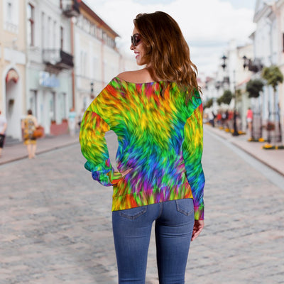 Rainbow Fur Design Print Off Shoulder Sweatshirt