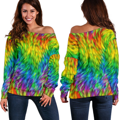 Rainbow Fur Design Print Off Shoulder Sweatshirt