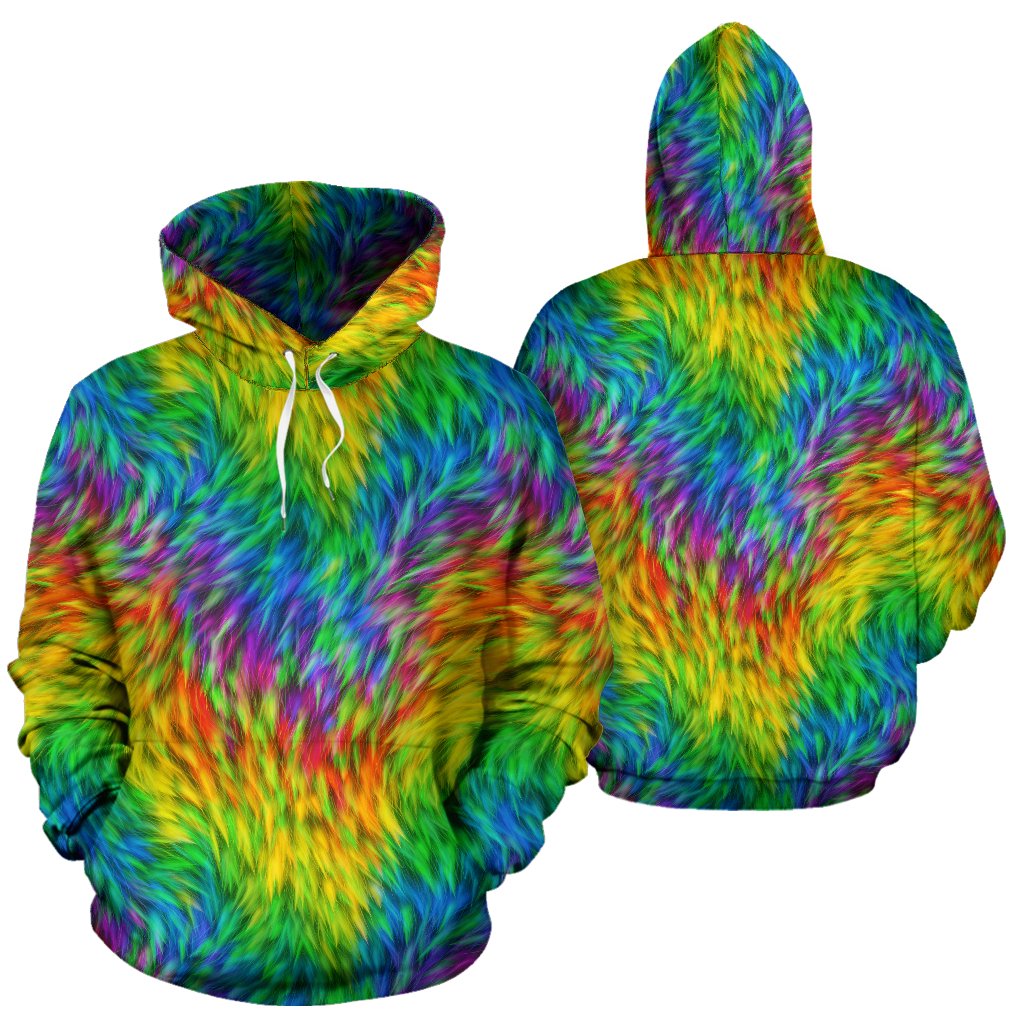 Rainbow Fur Design Print Pullover Hoodie