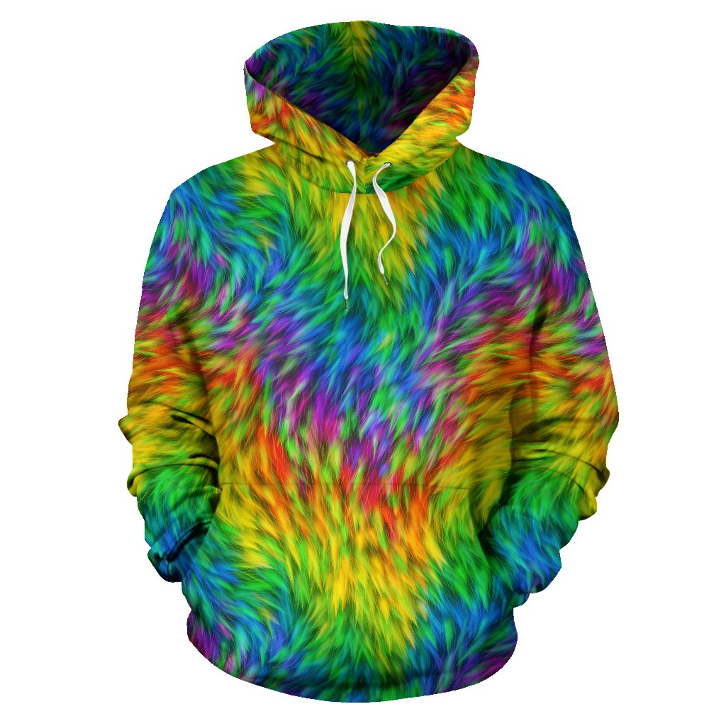 Rainbow Fur Design Print Pullover Hoodie