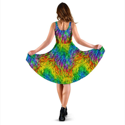 Rainbow Fur Design Print Sleeveless Dress