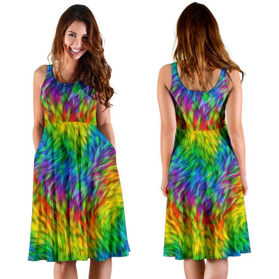 Rainbow Fur Design Print Sleeveless Dress