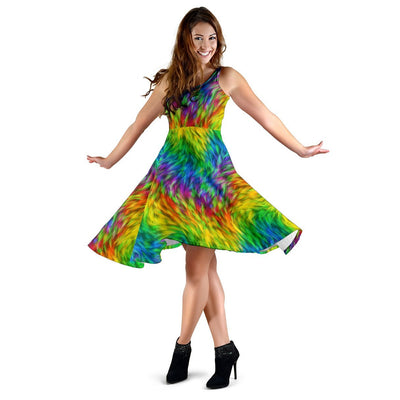 Rainbow Fur Design Print Sleeveless Dress