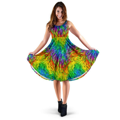 Rainbow Fur Design Print Sleeveless Dress