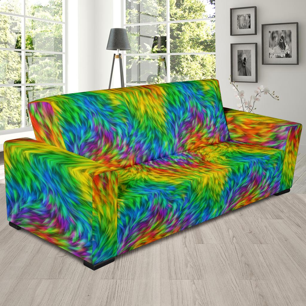 Rainbow Fur Design Print Sofa Slipcover-JTAMIGO.COM