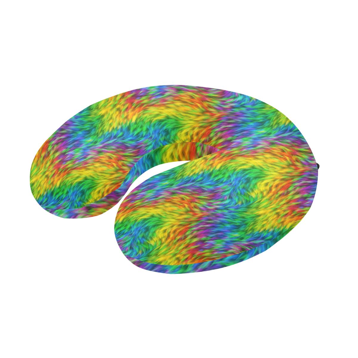 Rainbow Fur Design Print U-Shaped Travel Neck Pillow-JTAMIGO.COM