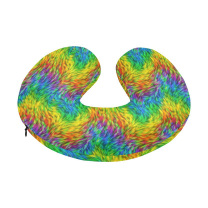 Rainbow Fur Design Print U-Shaped Travel Neck Pillow-JTAMIGO.COM