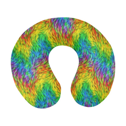 Rainbow Fur Design Print U-Shaped Travel Neck Pillow-JTAMIGO.COM