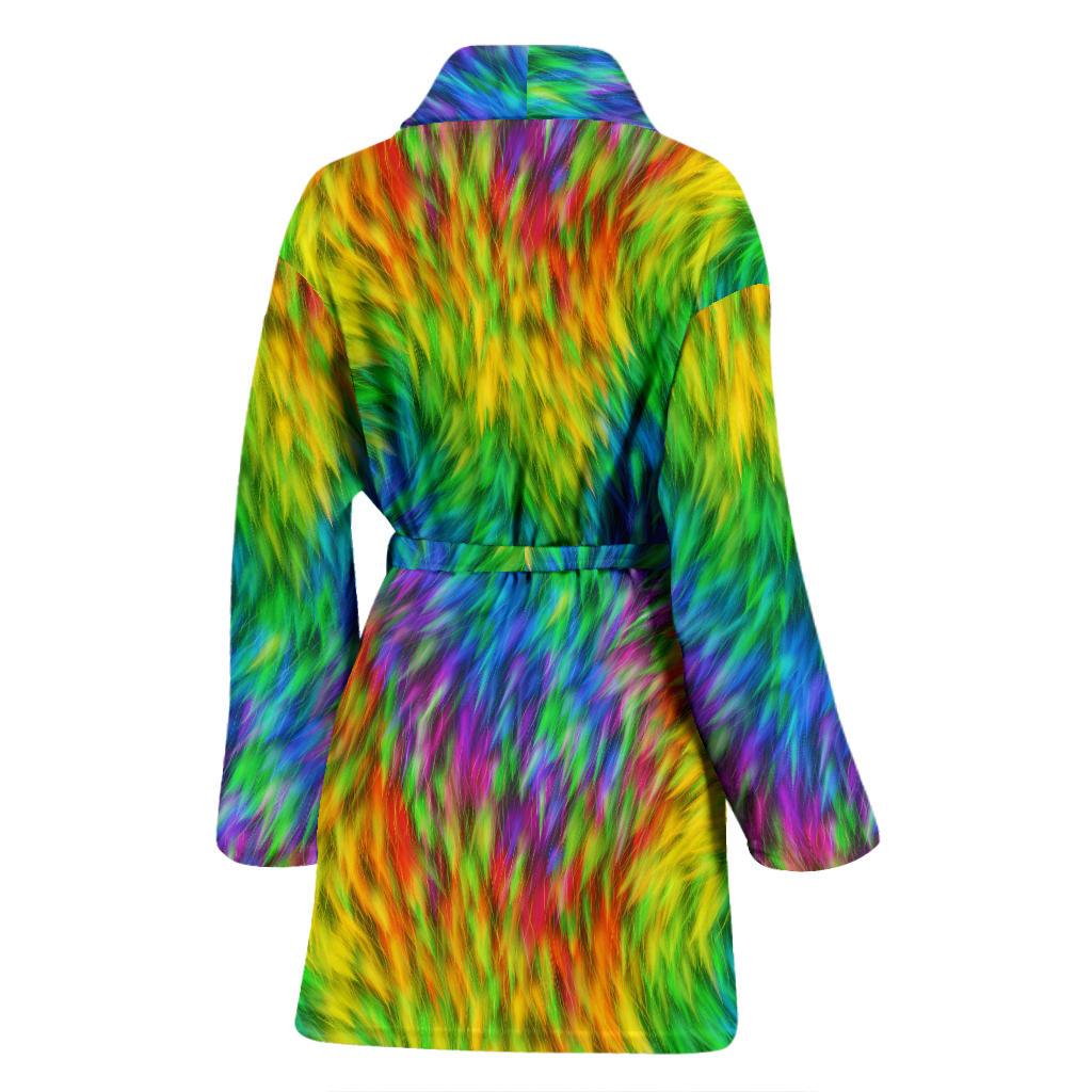 Rainbow Fur Design Print Women Bath Robe-JTAMIGO.COM