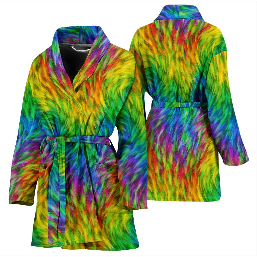 Rainbow Fur Design Print Women Bath Robe-JTAMIGO.COM