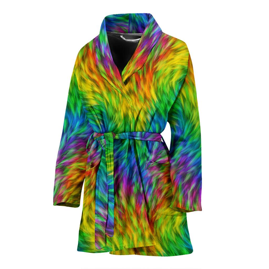 Rainbow Fur Design Print Women Bath Robe-JTAMIGO.COM