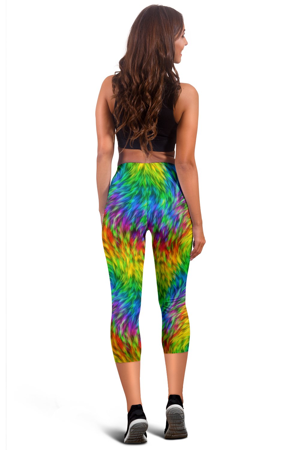 Rainbow Fur Design Print Women Capris