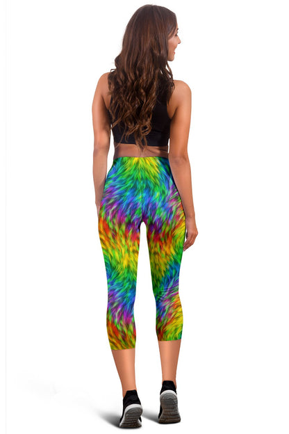 Rainbow Fur Design Print Women Capris