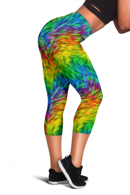 Rainbow Fur Design Print Women Capris