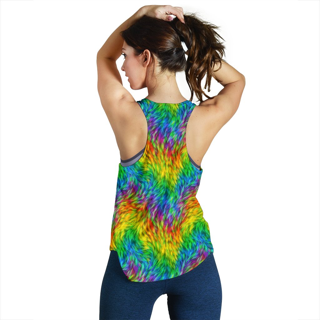 Rainbow Fur Design Print Women Racerback Tank Top