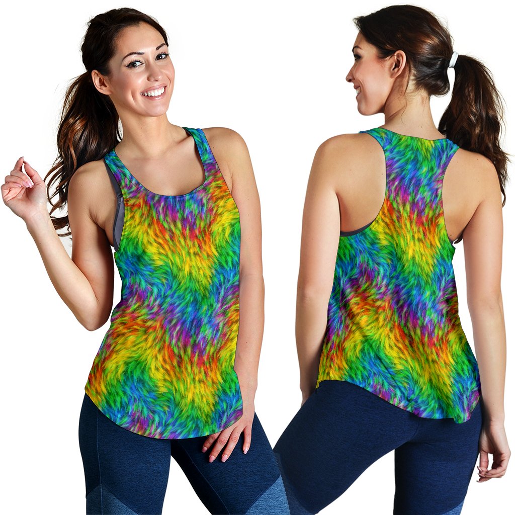 Rainbow Fur Design Print Women Racerback Tank Top