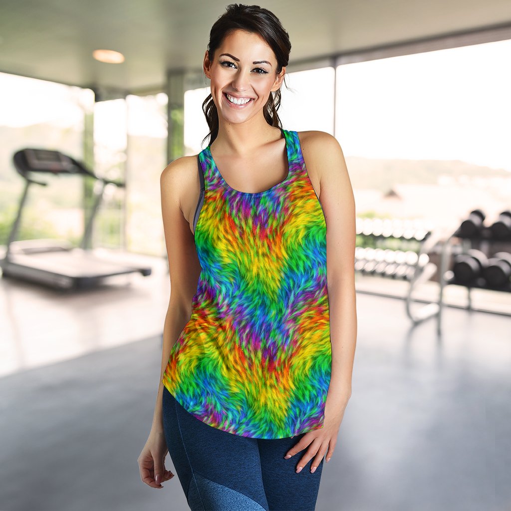 Rainbow Fur Design Print Women Racerback Tank Top