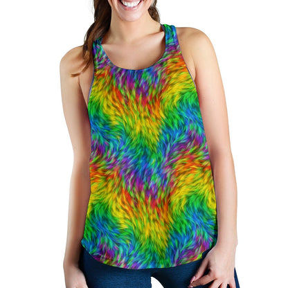 Rainbow Fur Design Print Women Racerback Tank Top