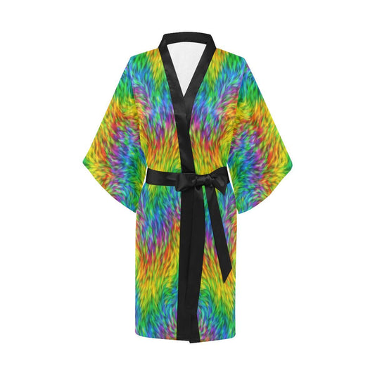 Rainbow Fur Design Print Women Short Kimono Robe