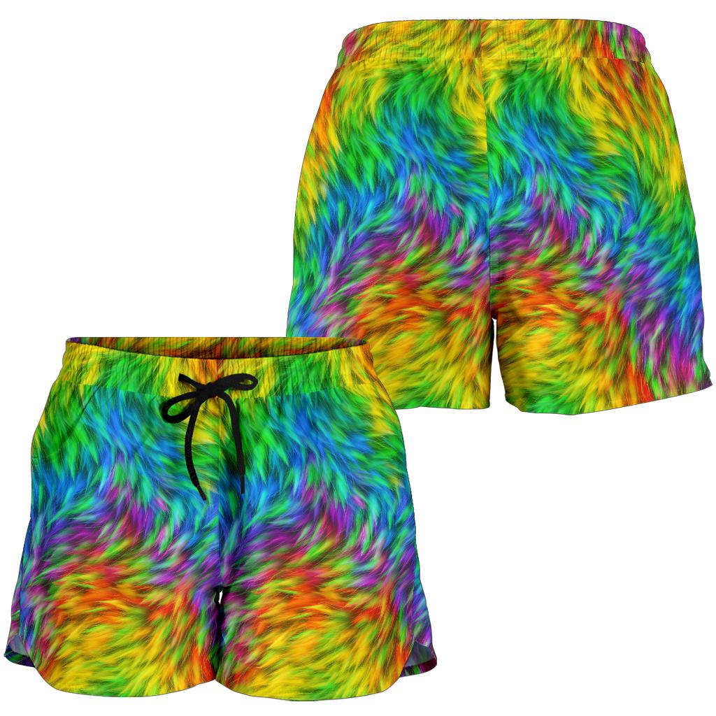 Rainbow Fur Design Print Women Shorts-JTAMIGO.COM