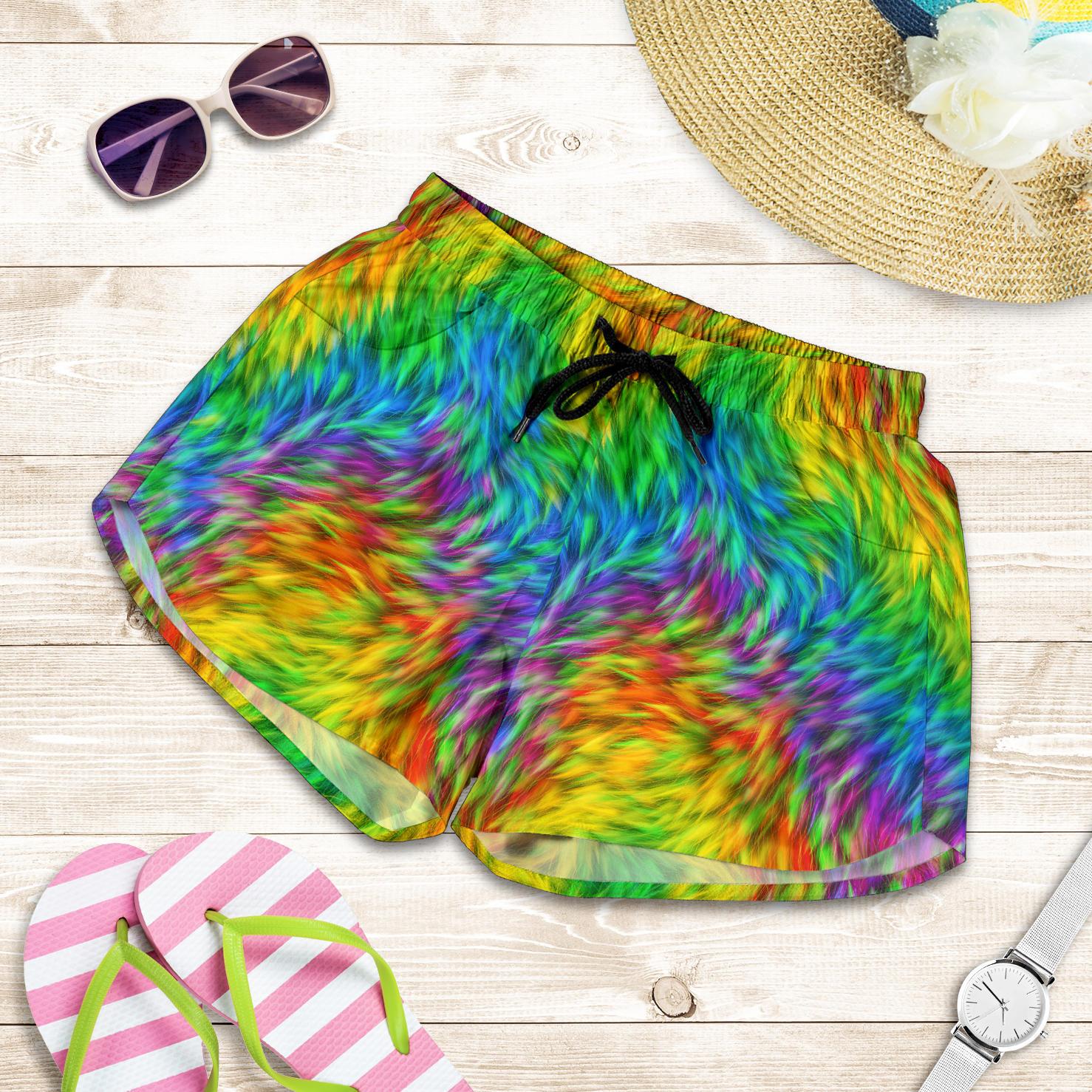 Rainbow Fur Design Print Women Shorts-JTAMIGO.COM