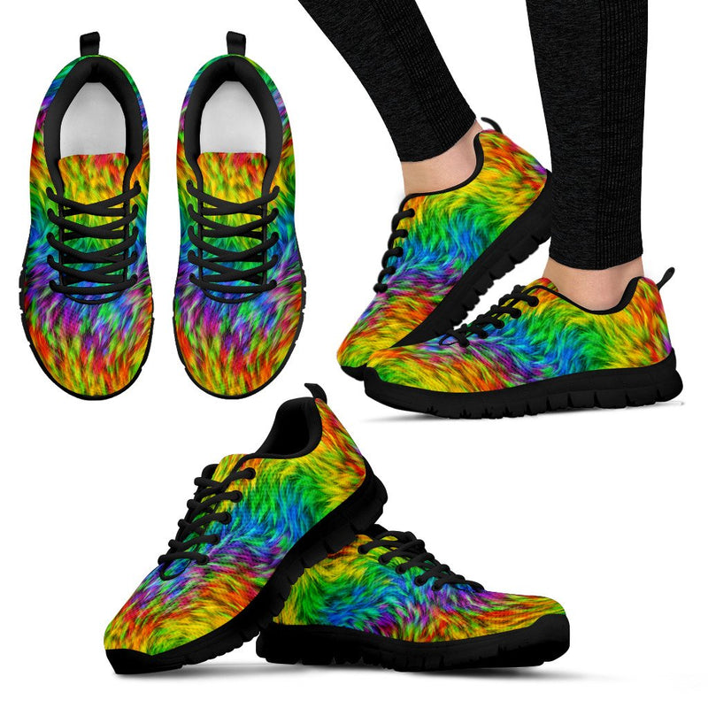 Rainbow Fur Design Print Women Sneakers Shoes