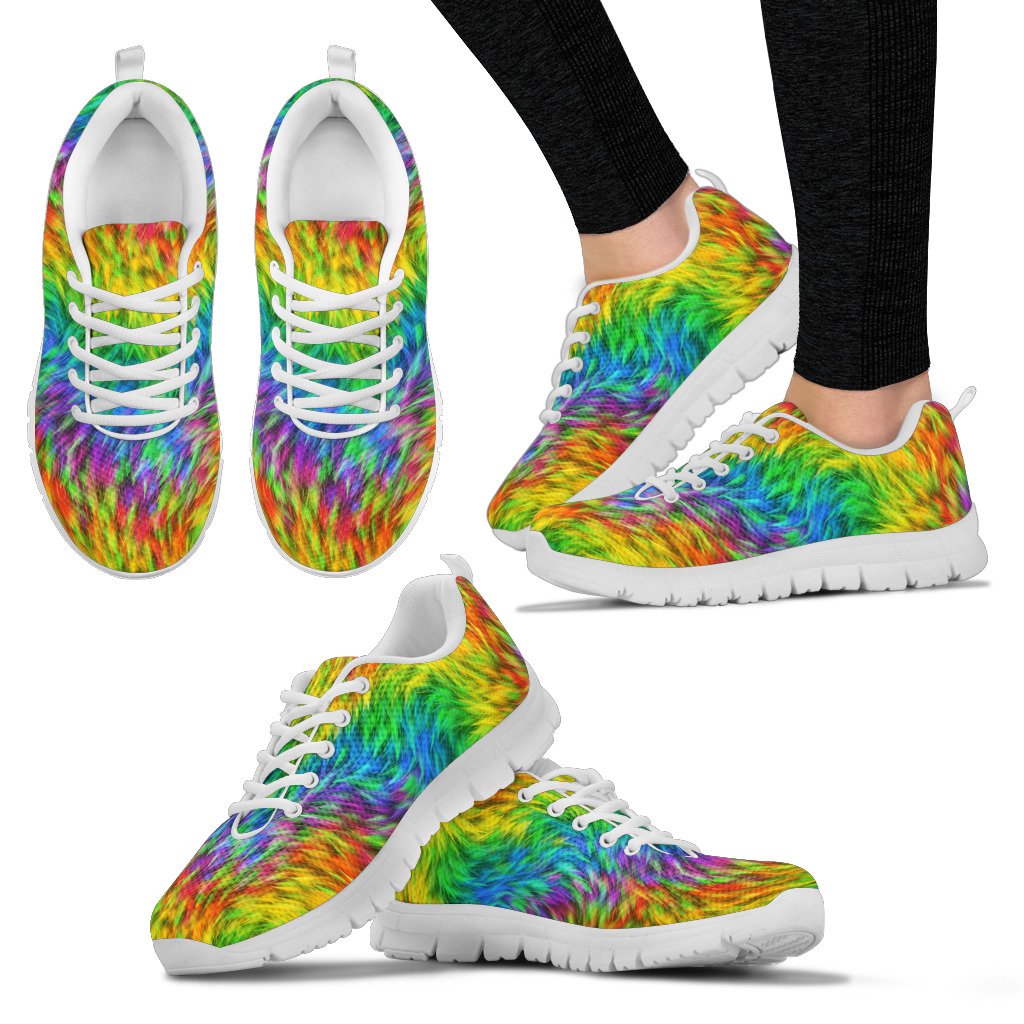 Rainbow Fur Design Print Women Sneakers Shoes