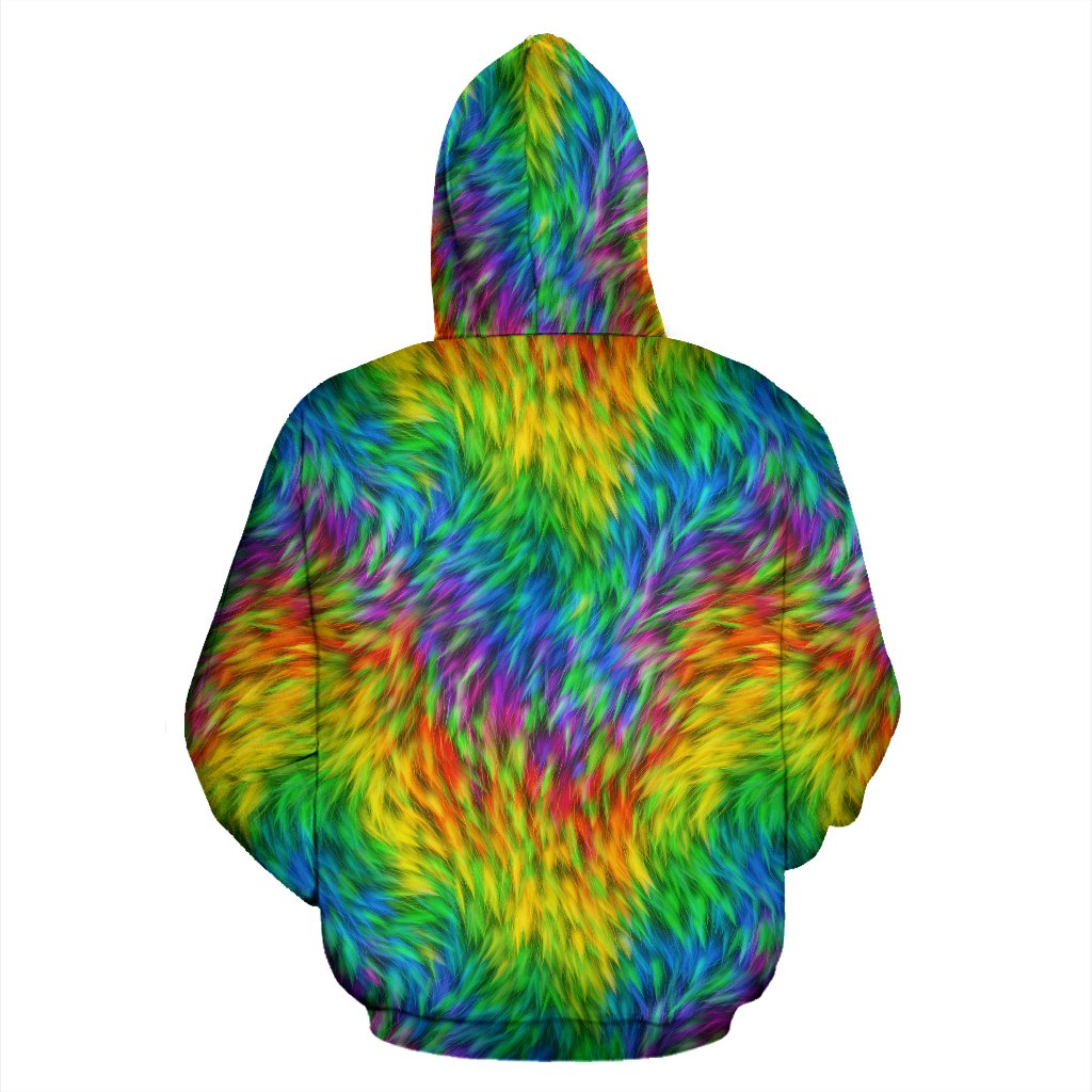 Rainbow Fur Design Print Zip Up Hoodie