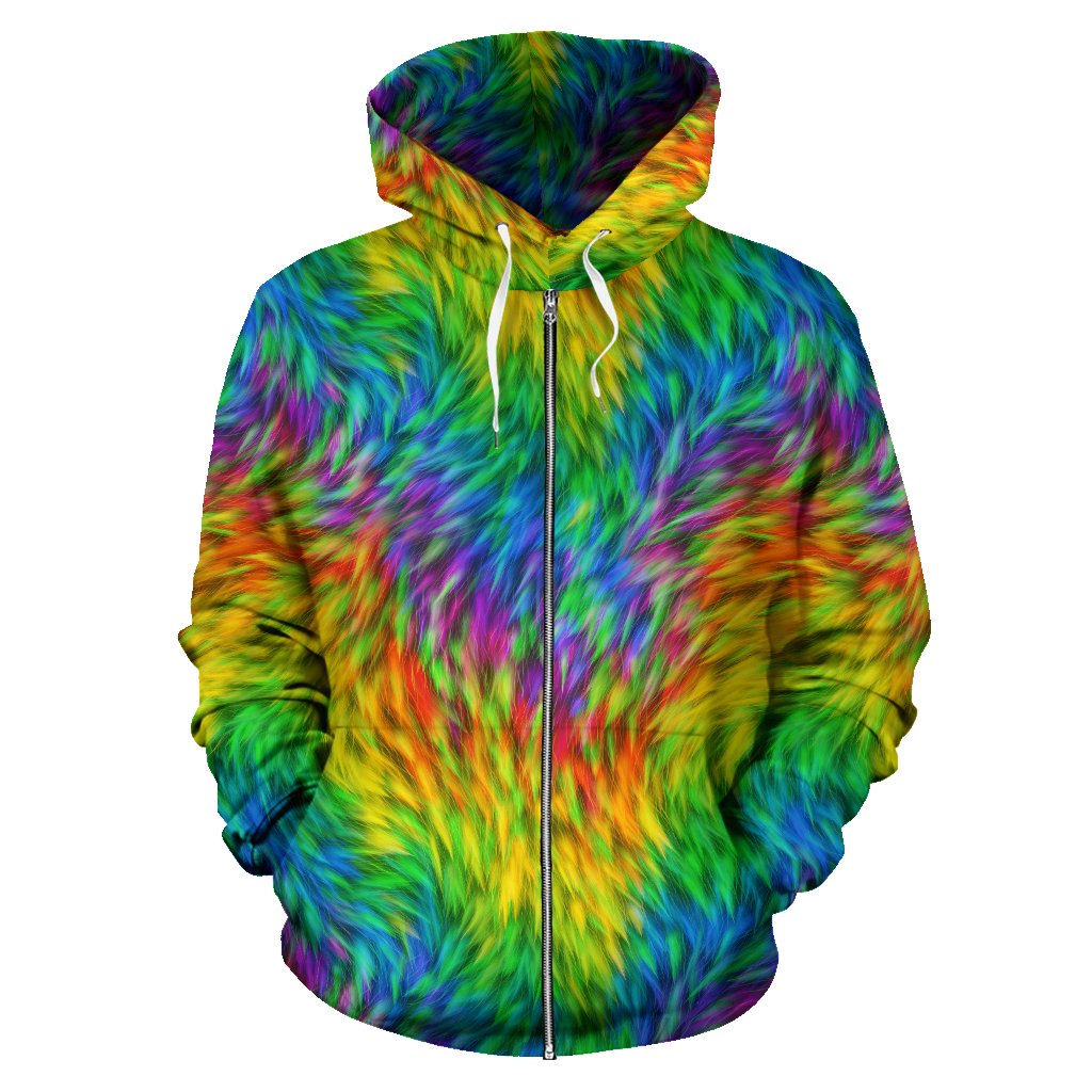 Rainbow Fur Design Print Zip Up Hoodie