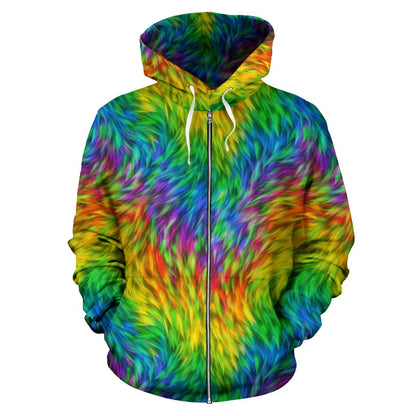 Rainbow Fur Design Print Zip Up Hoodie