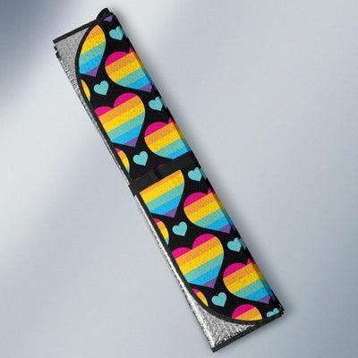 Rainbow Heart Print Pattern Car Sun Shade For Windshield