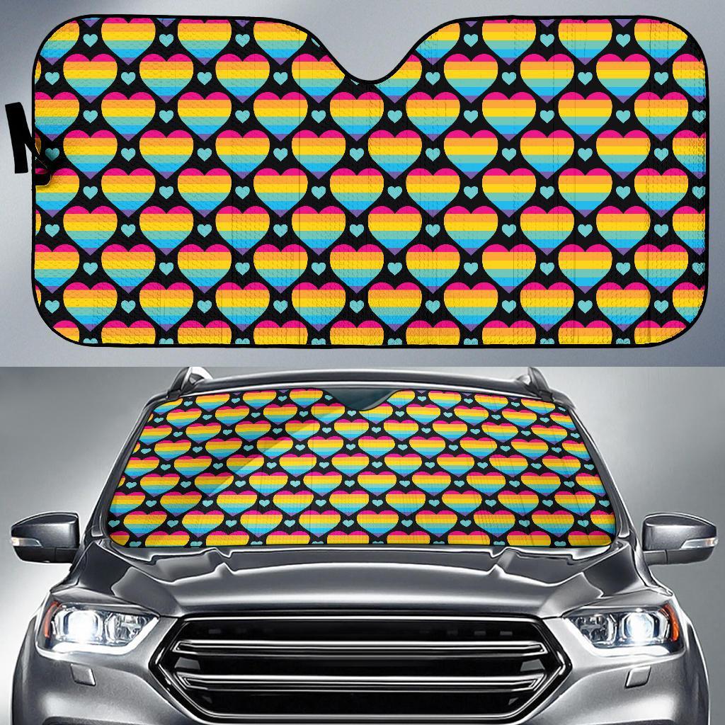 Rainbow Heart Print Pattern Car Sun Shade For Windshield