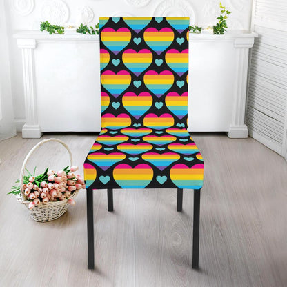 Rainbow Heart Print Pattern Dining Chair Slipcover-JTAMIGO.COM