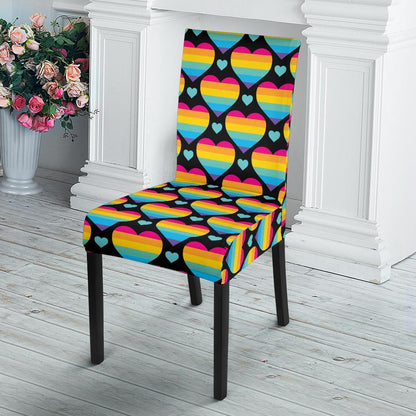 Rainbow Heart Print Pattern Dining Chair Slipcover-JTAMIGO.COM