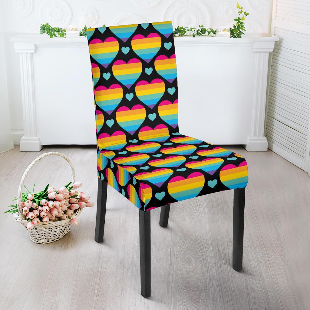 Rainbow Heart Print Pattern Dining Chair Slipcover-JTAMIGO.COM