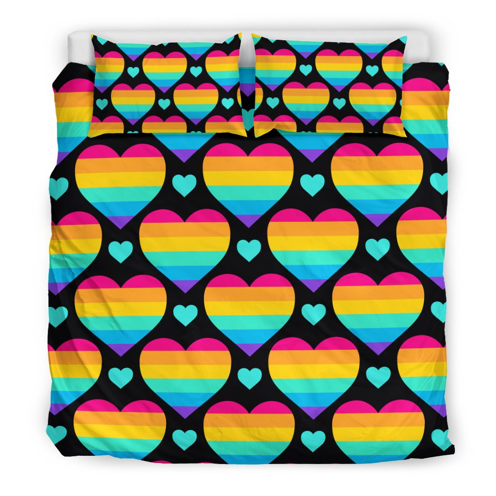 Rainbow Heart Print Pattern Duvet Cover Bedding Set