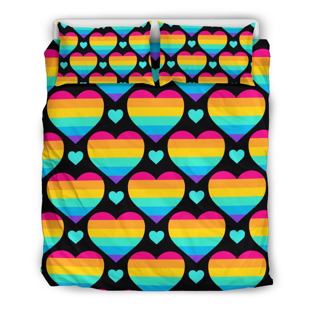 Rainbow Heart Print Pattern Duvet Cover Bedding Set