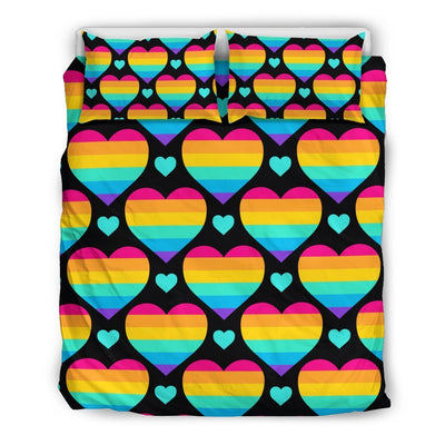 Rainbow Heart Print Pattern Duvet Cover Bedding Set