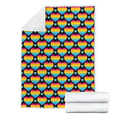 Rainbow Heart Print Pattern Fleece Blanket