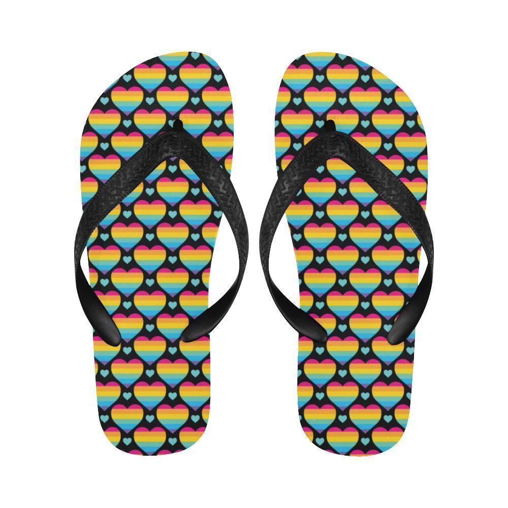 Rainbow Heart Print Pattern Flip Flops-JTAMIGO.COM