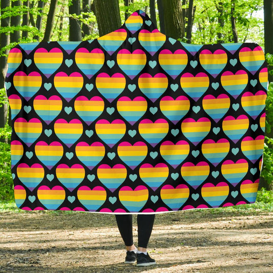 Rainbow Heart Print Pattern Hooded Blanket-JTAMIGO.COM