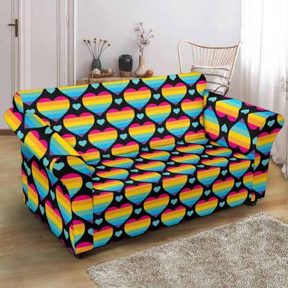 Rainbow Heart Print Pattern Loveseat Slipcover-JTAMIGO.COM