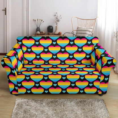 Rainbow Heart Print Pattern Loveseat Slipcover-JTAMIGO.COM