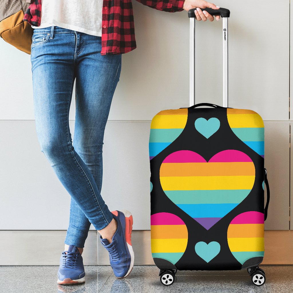 Rainbow Heart Print Pattern Luggage Cover Protector