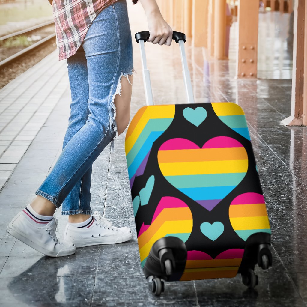 Rainbow Heart Print Pattern Luggage Cover Protector