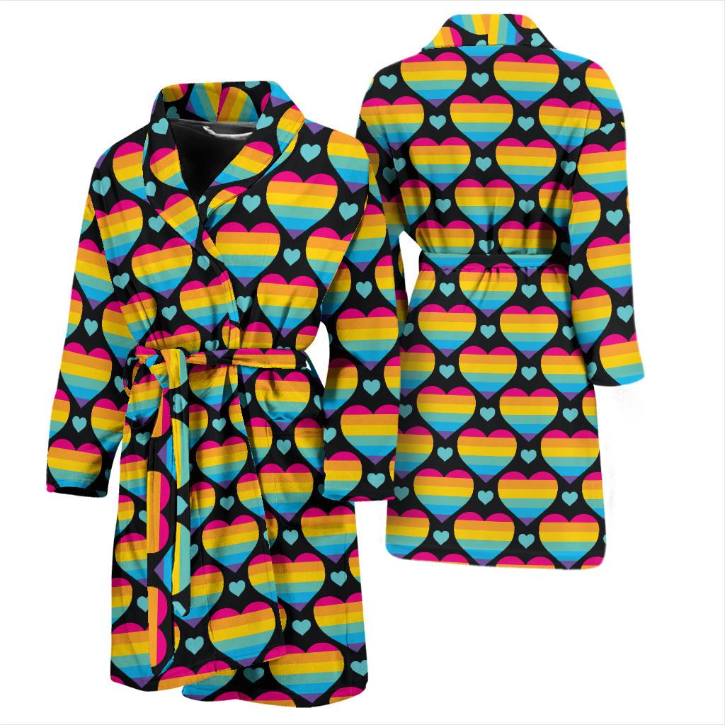 Rainbow Heart Print Pattern Men Bath Robe-JTAMIGO.COM