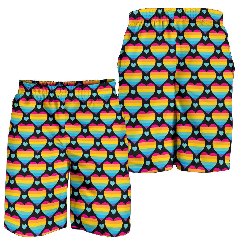 Rainbow Heart Print Pattern Mens Shorts-JTAMIGO.COM