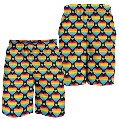 Rainbow Heart Print Pattern Mens Shorts-JTAMIGO.COM